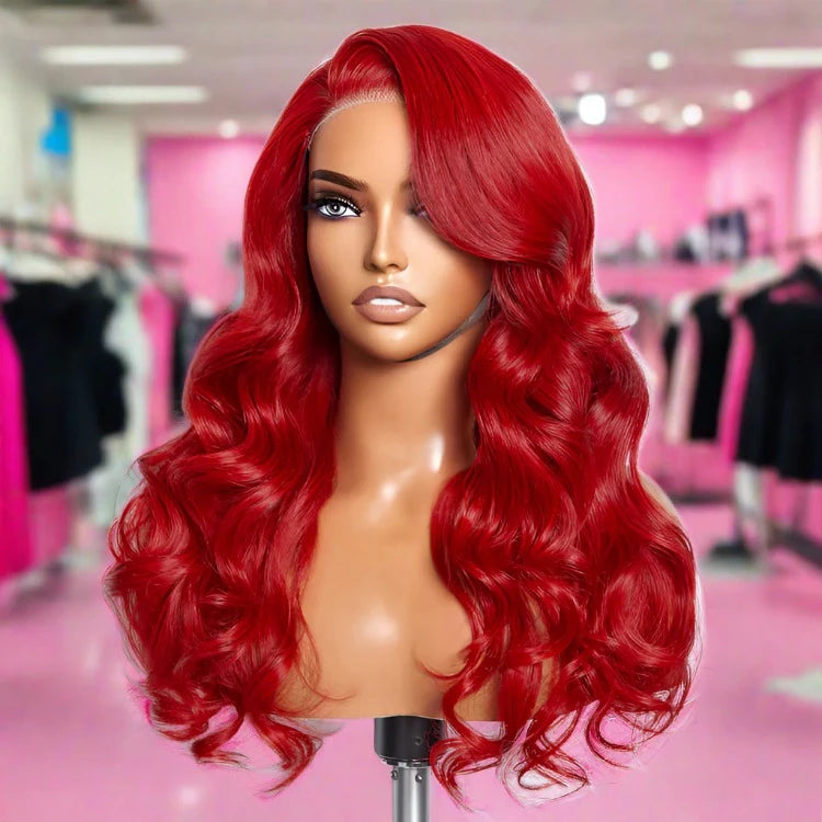 SMALL HEAD FRIENDLY LACE WIG - 24 Inches 5"x5" Body Wavy Wear & Go Glueless #Red Lace Closure Wig-100% Human Hair