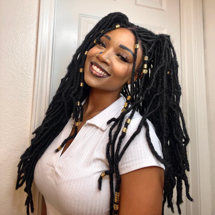 26 Inches 4x4 Deep Curls Ends Boho Goddess Locs Lace Closure Wigs 200% Density-100% Handmade