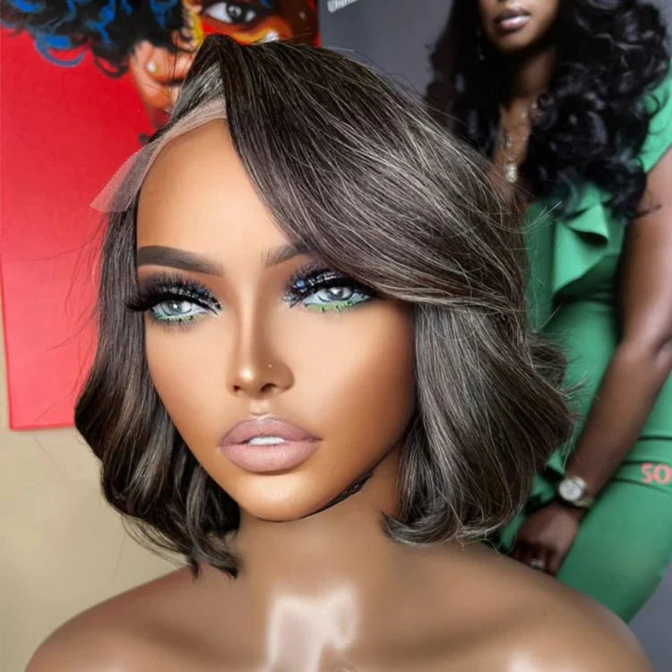 12 Inches 4x4 Salt & Pepper Loose Wave Beginner Friendly Glueless Lace Closure Wig-100% Human Hair