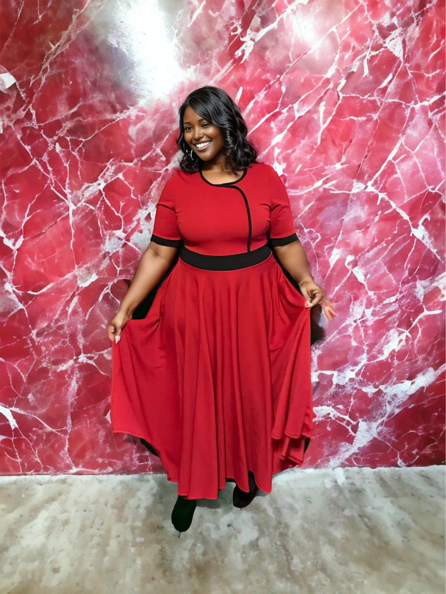 Red Contrast Trim Dress