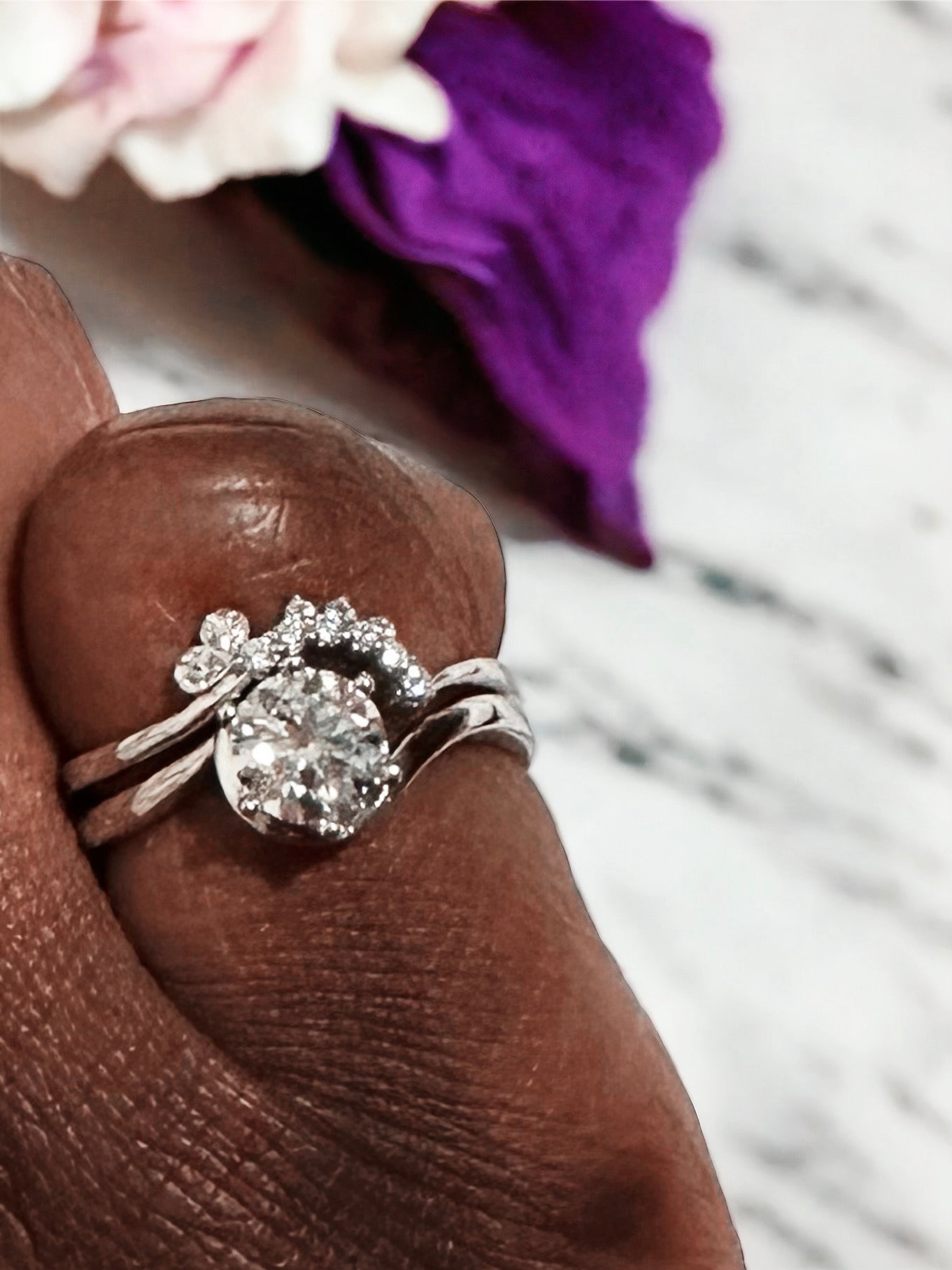 Moissanite Rhodium-Plated Two-Piece Ring Set