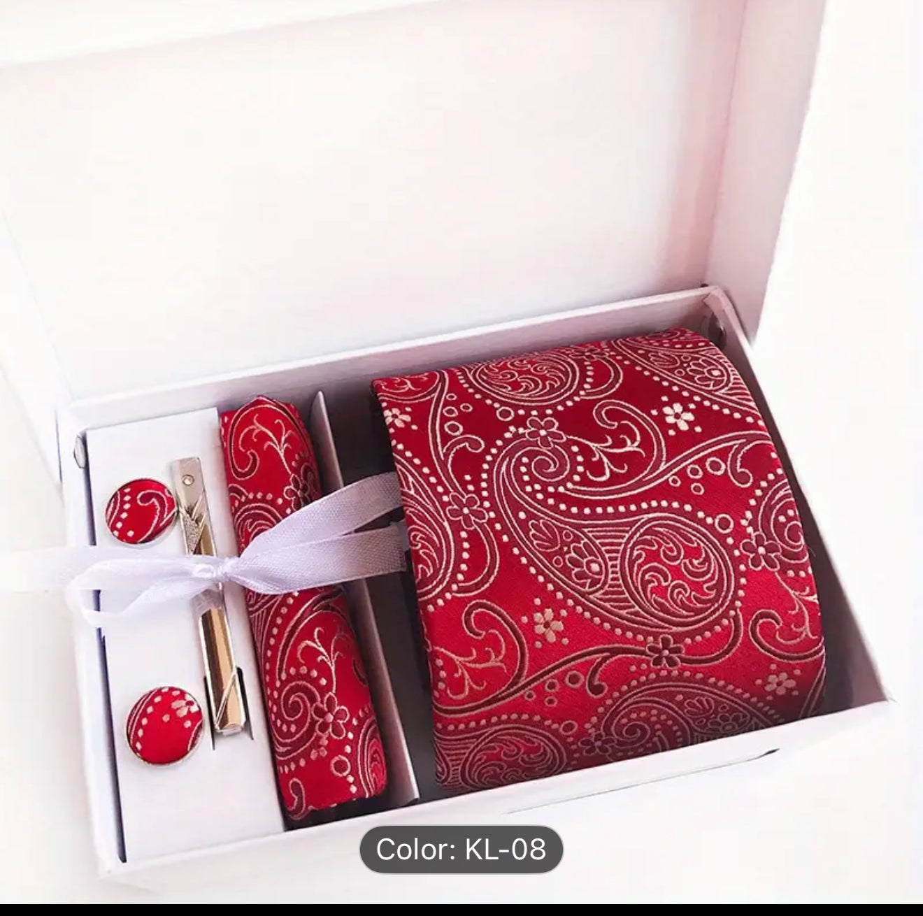 Men’s Silk Coordinated Tie Set - Red with Red White Paisley