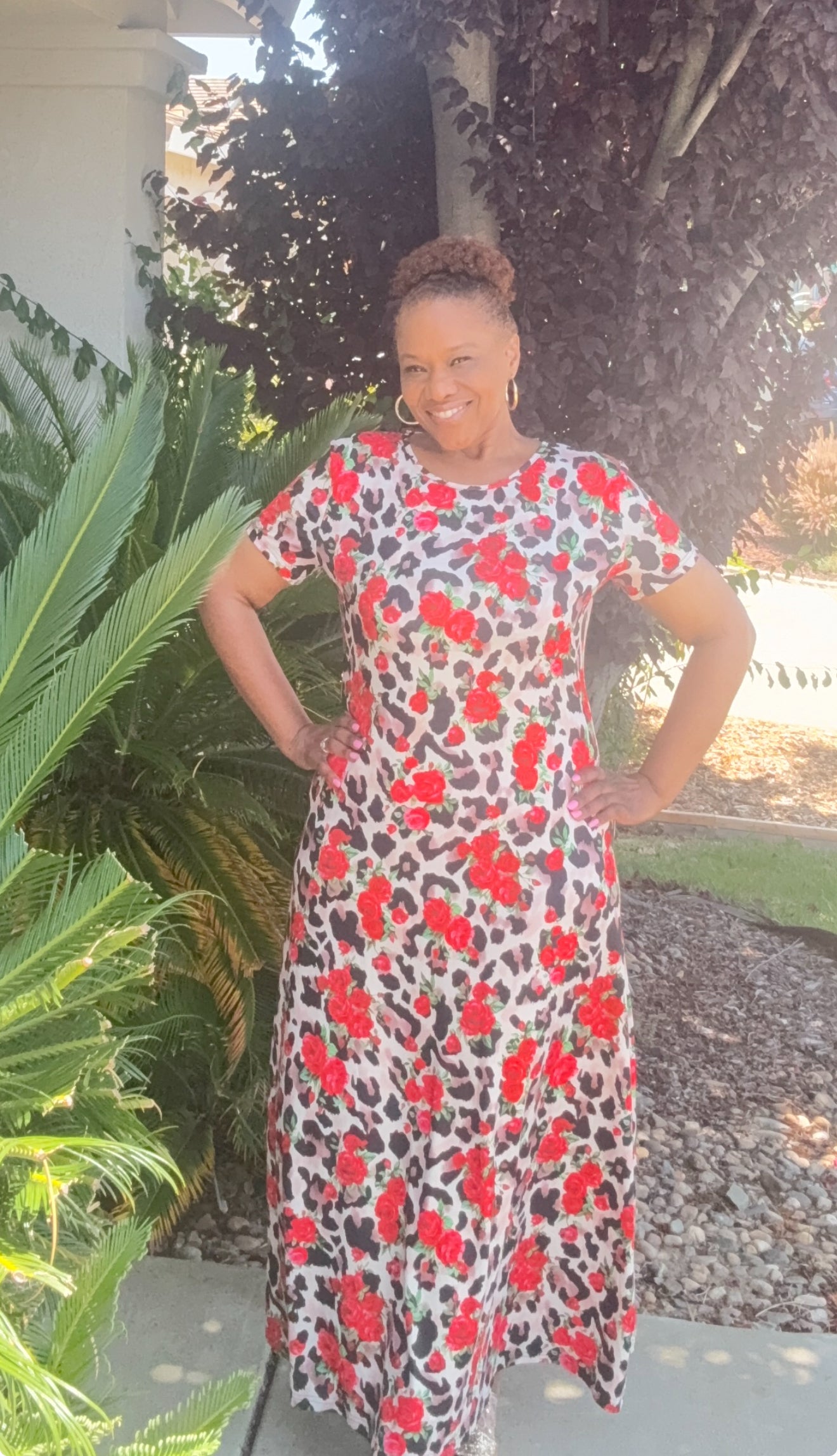 Printed Round Neck Short Sleeve Maxi Tee Dress (US Sizes 4 - 16)