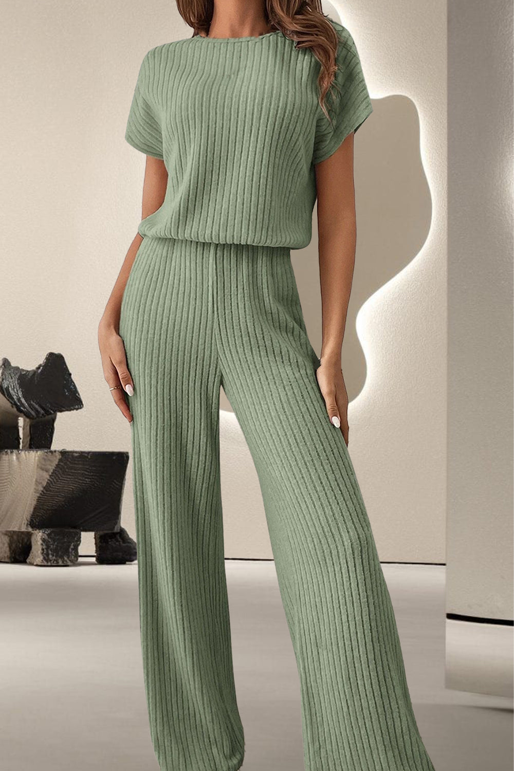 Round Neck Short Sleeve Jumpsuit - Four Color Choices