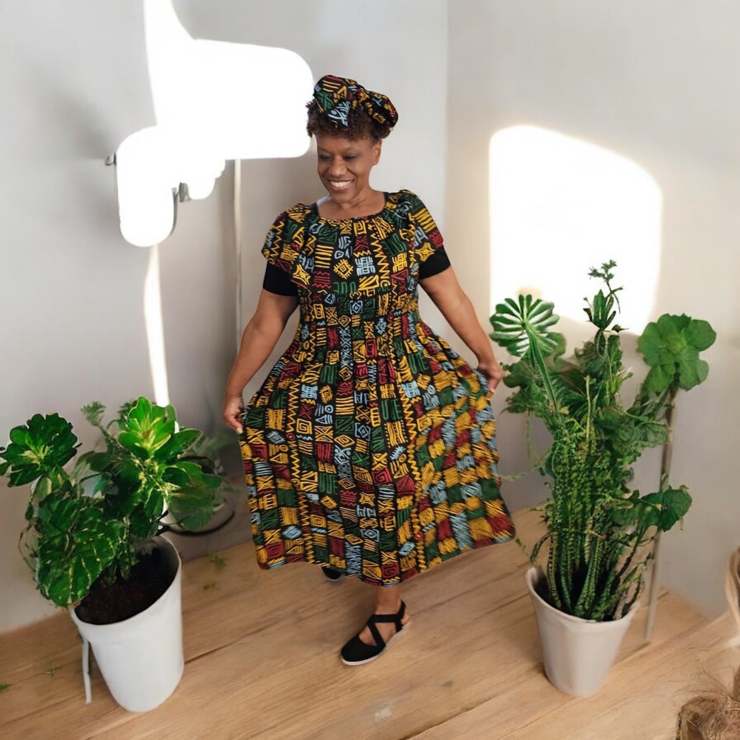 Long Tube Maxi Dress- Rasta with Head Wrap (free size)