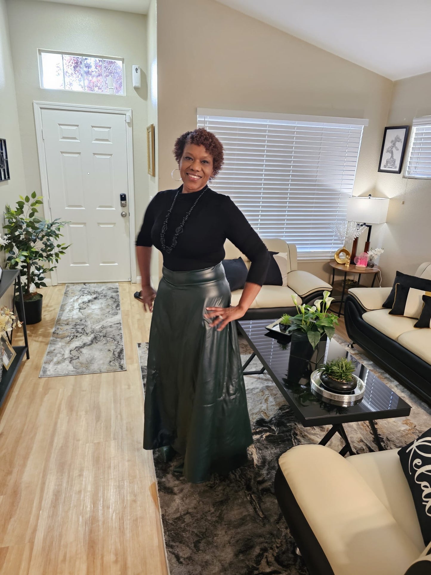 Full Size Green Faux Leather Flare Skirt - ONLY ONE LEFT!