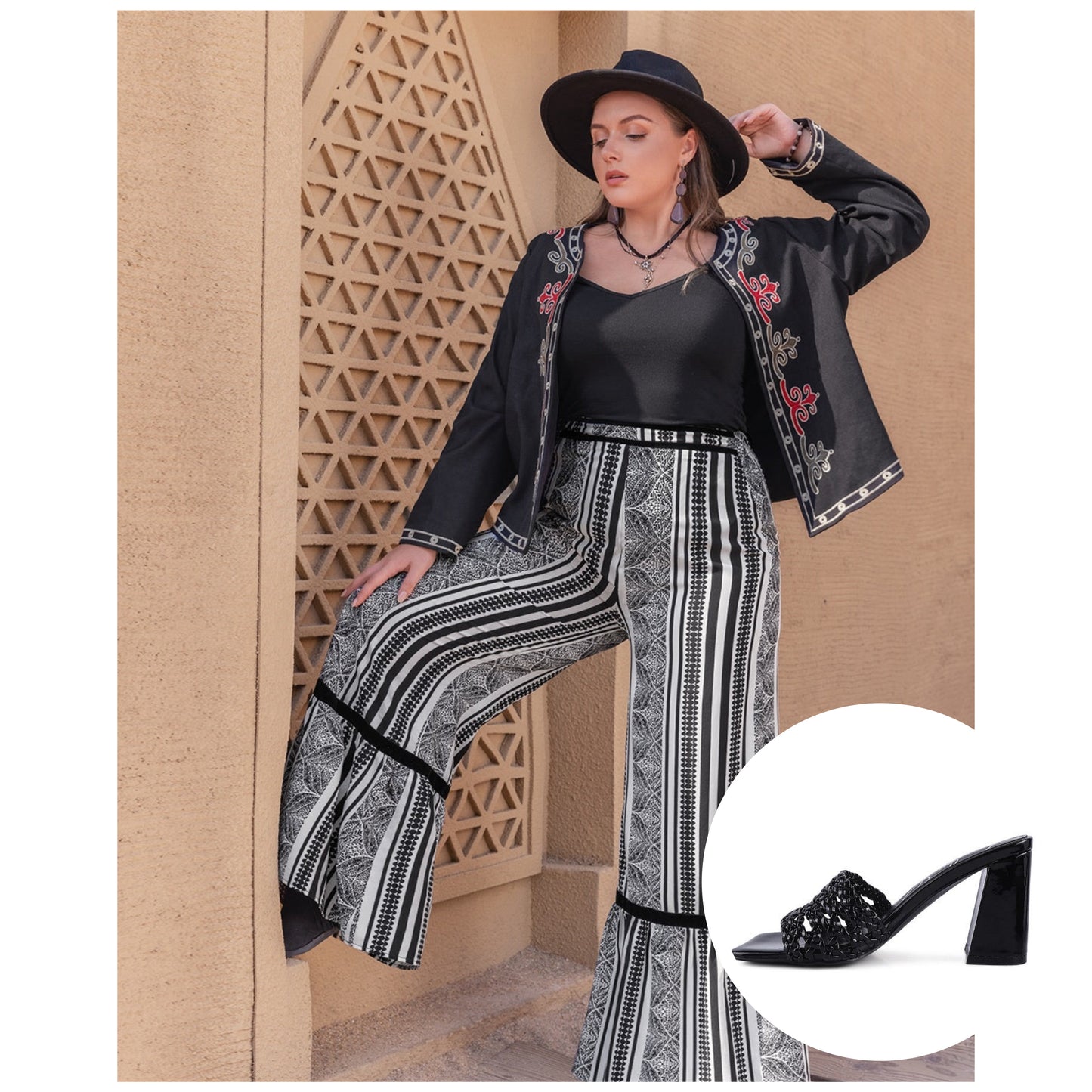 Plus Size Printed Wide Leg Pants