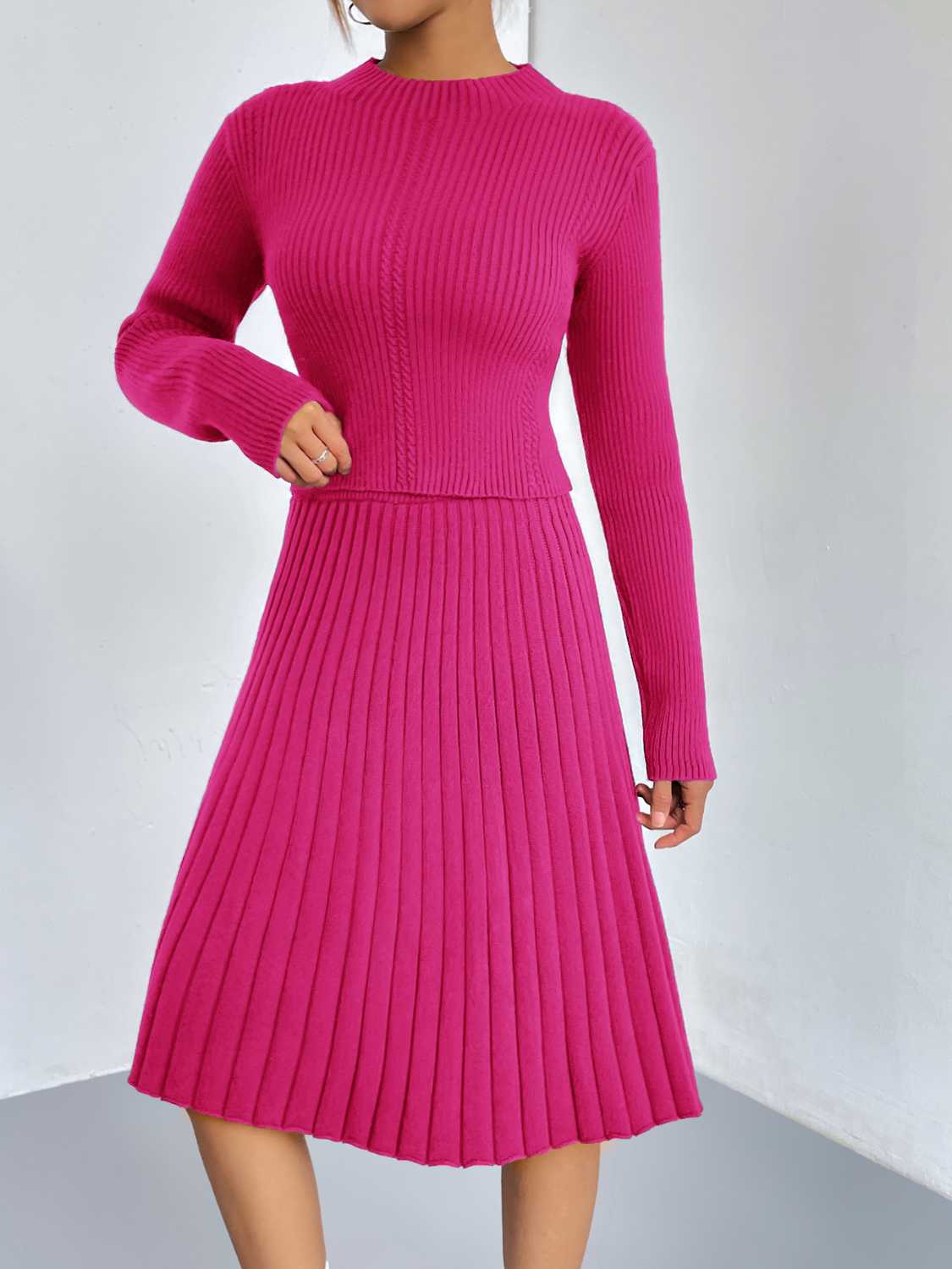 Must-Have Two-Piece Sweater Dress | Casual to Elegant Rib-Knit Sweater and Skirt Set - Four Color Options