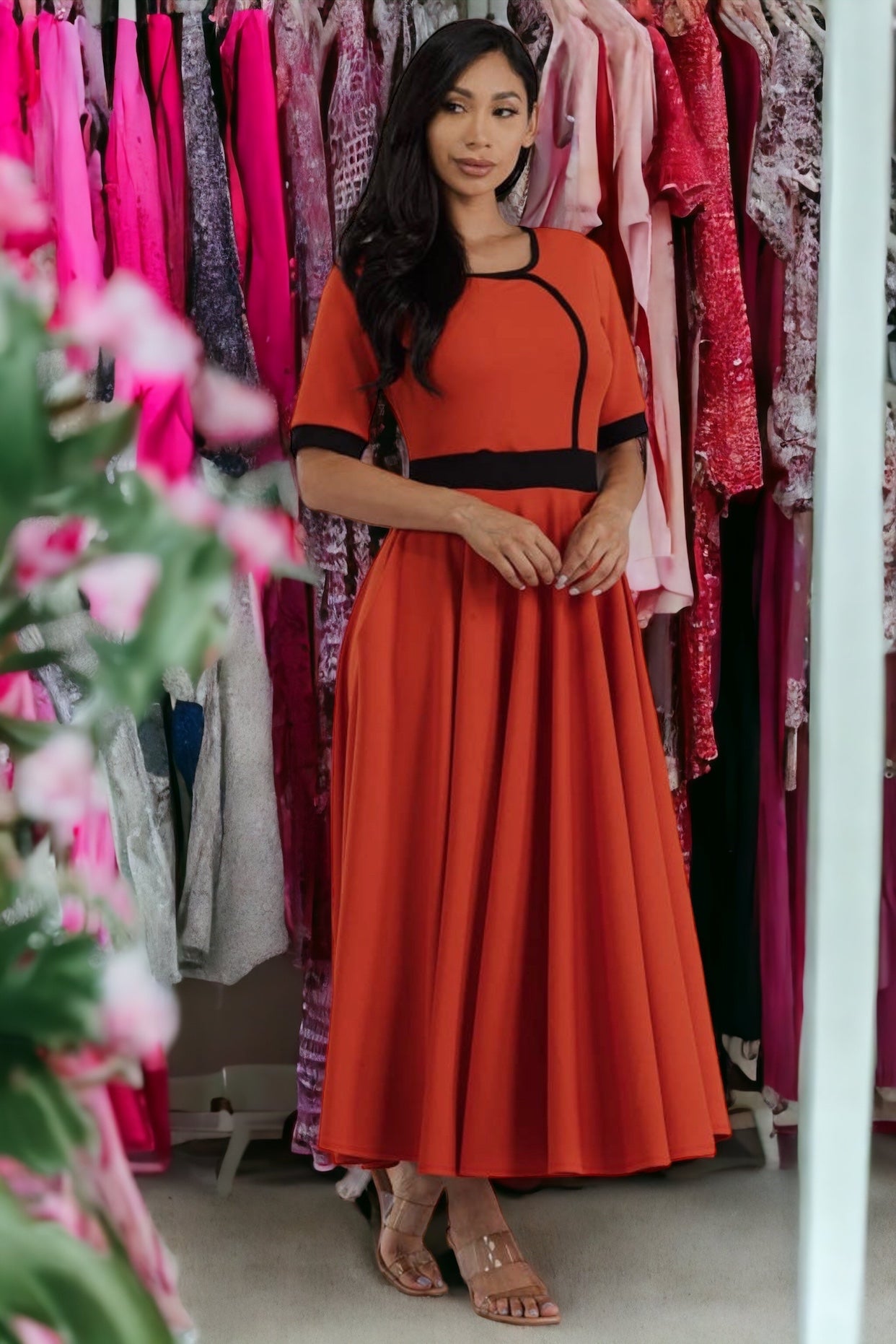 Red Contrast Trim Dress