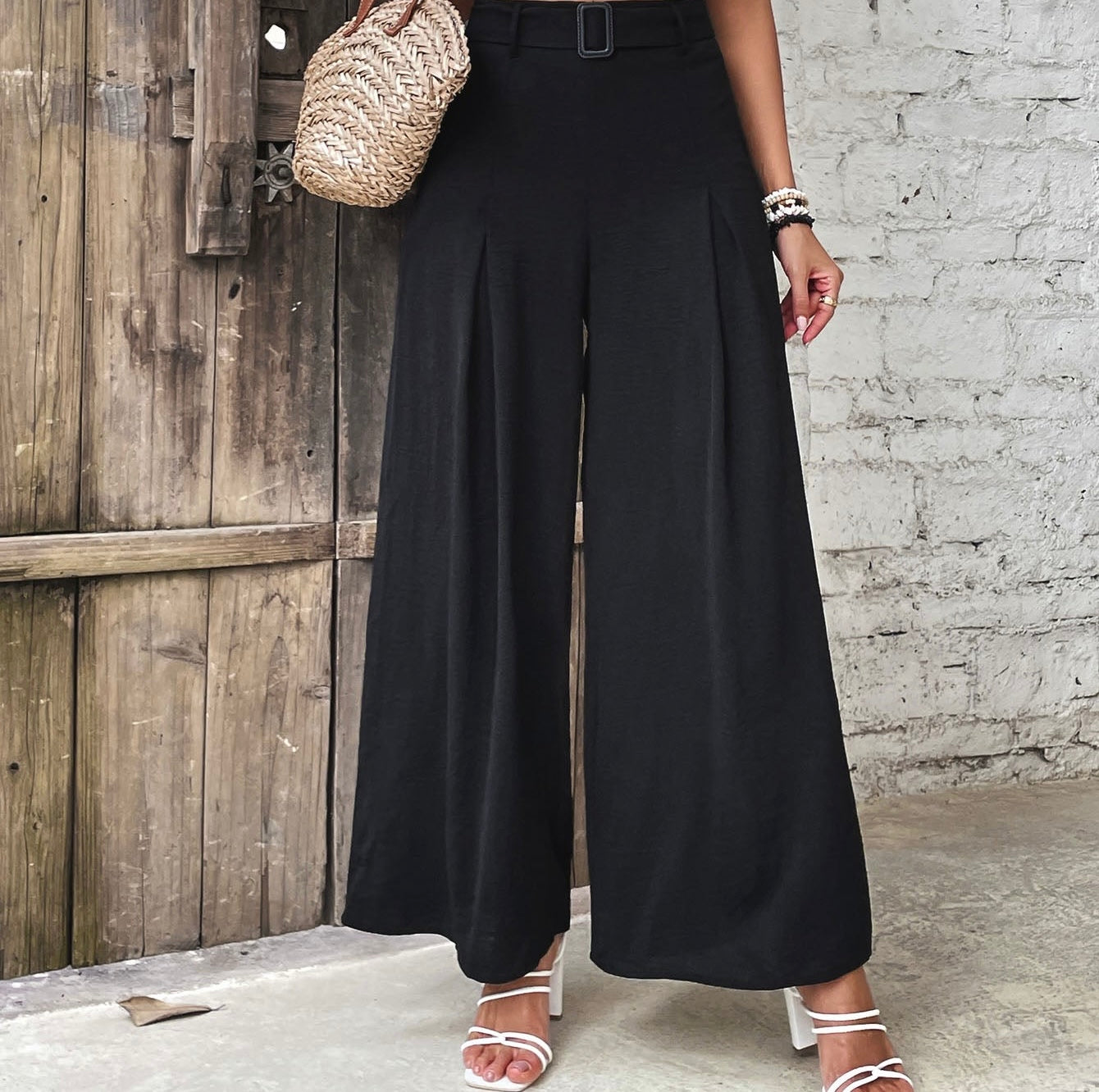 Ruched High Waist Wide Leg Pants
