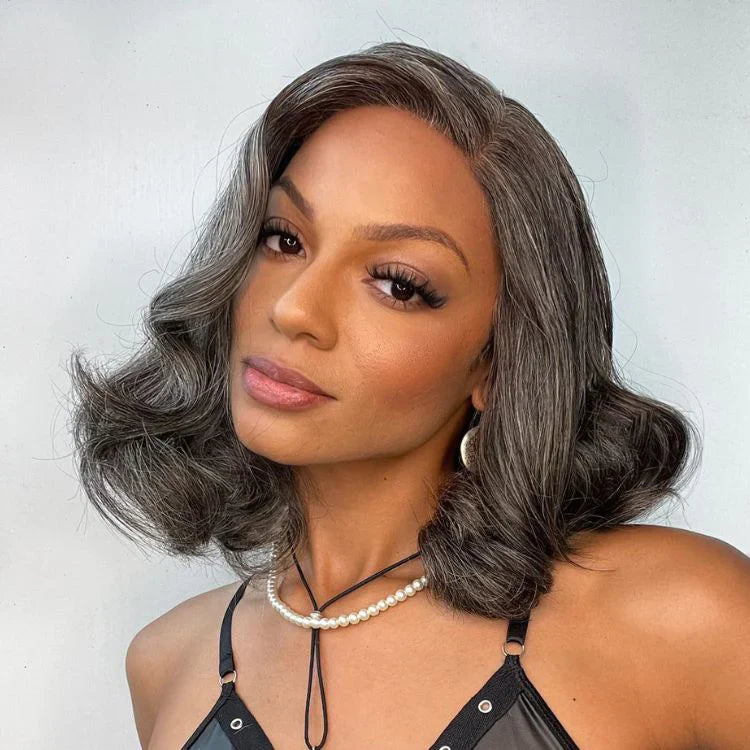 12 Inches 4x4 Salt & Pepper Loose Wave Beginner Friendly Glueless Lace Closure Wig-100% Human Hair