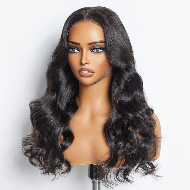 SMALL HEAD FRIENDLY 24 Inches 5"x5" Body Wavy Wear & Go Glueless #1B Lace Closure Wig-100% Human Hair