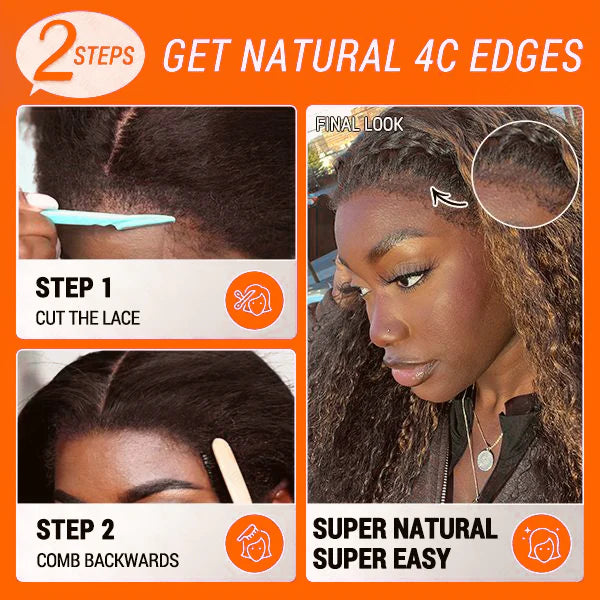 16-20 Inches 4C Edges | Kinky Edges Ombre Brown Deep Wave 13x4 Frontal HD Lace Side Part Long Wig-100% Human Hair