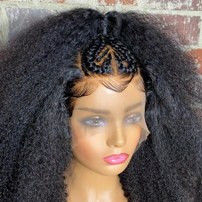 18 Inches 13x5 Afro Style with Heart Shaped Braids Lace Frontal Wigs 250% Density-100% Human Hair