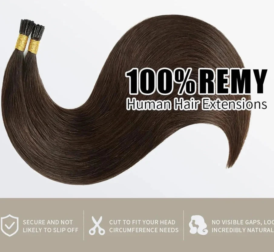 I Tip Hair Extensions Straight Natural Remy Human Hair (#2 Darkest Brown )