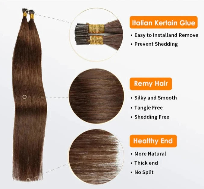 I Tip Hair Extensions Natural Remy Human Hair (#4 Chocolate Brown)