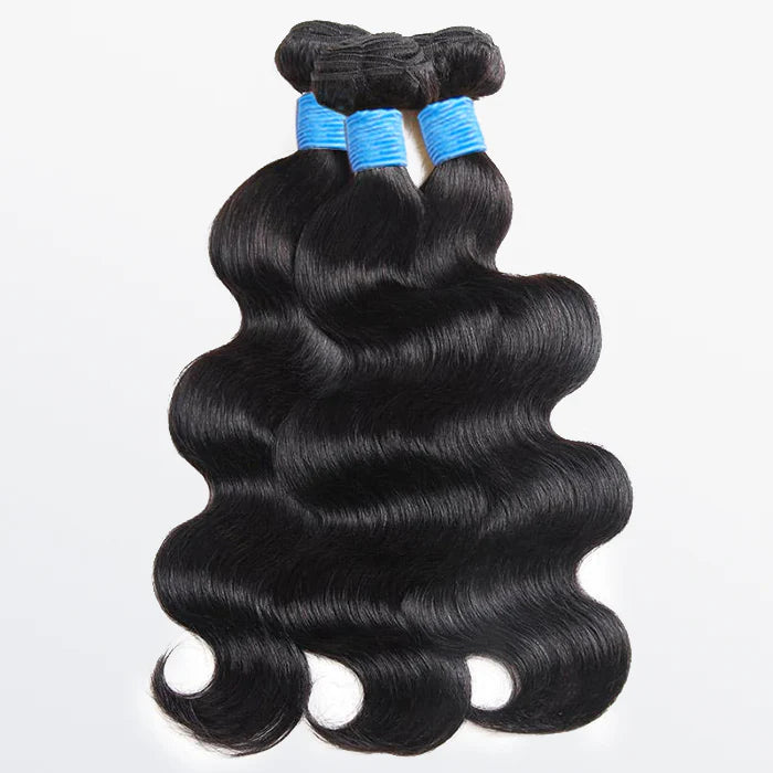10-40 Inch Body Wavy Virgin Brazilian Hair #1B Natural Black - 100% Human Hair Bundles