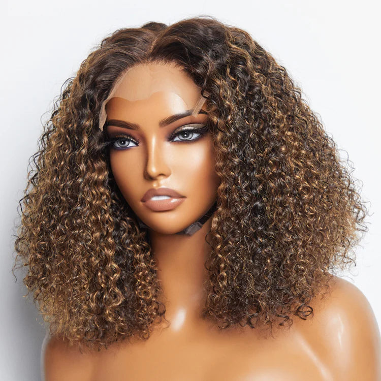 14 inch 5"x5" Closure Lace Wig Kinky Curly Brazilian Human Virgin Hair 150% Density - Gluless