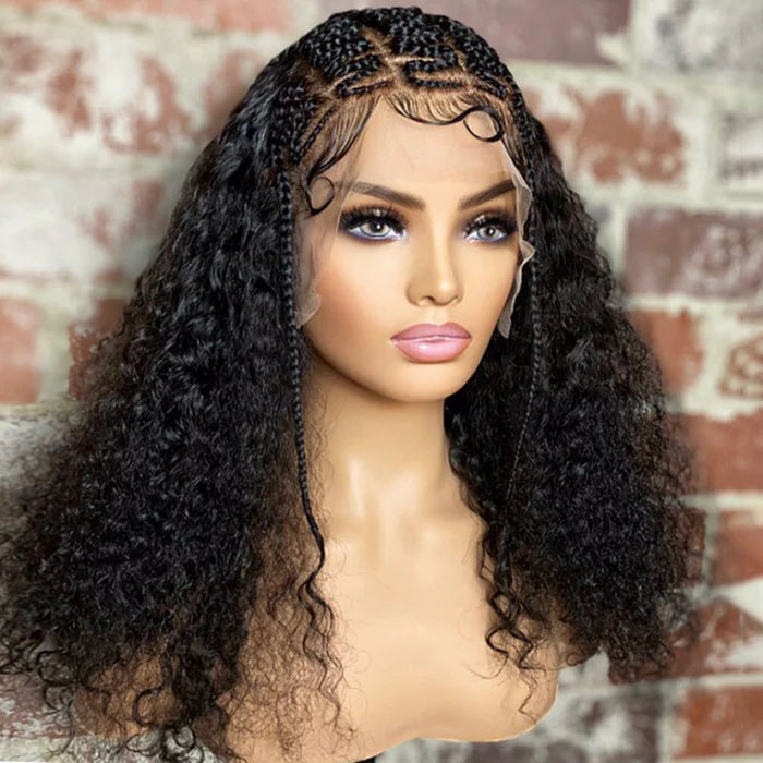 18 Inches Deep Curly with Special Braids 13x6 Lace Frontal Wigs 250% Density-100% Human Hair