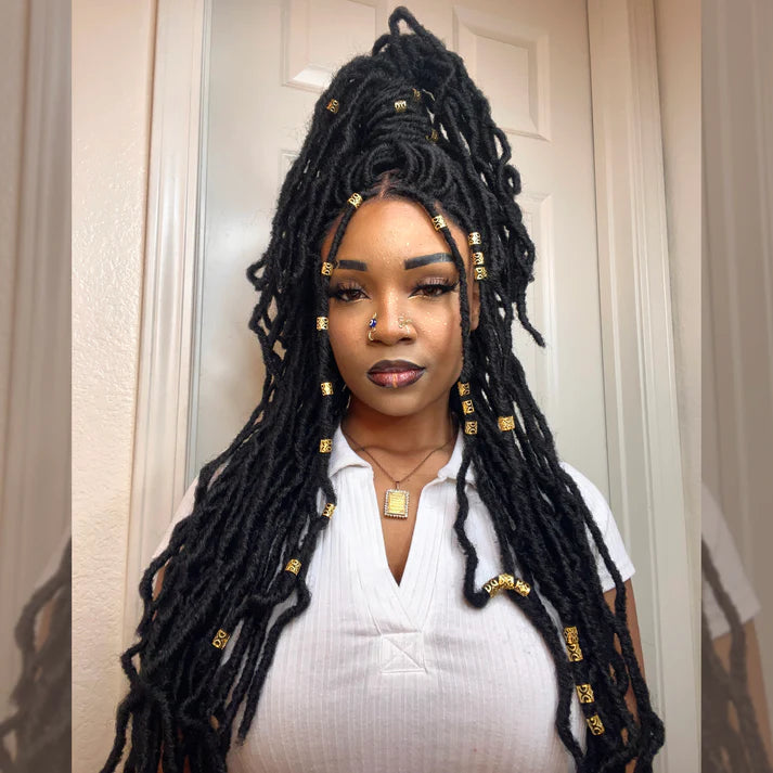26 Inches 4x4 Deep Curls Ends Boho Goddess Locs Lace Closure Wigs 200% Density-100% Handmade