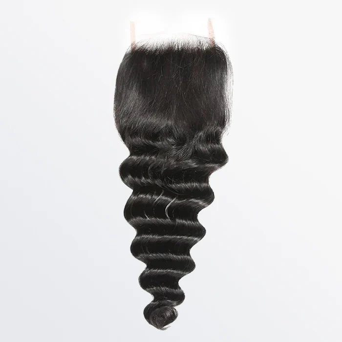 12-20 Inch 4" x 4" Loose Deep Free Parted Lace Closure #1B Natural Black