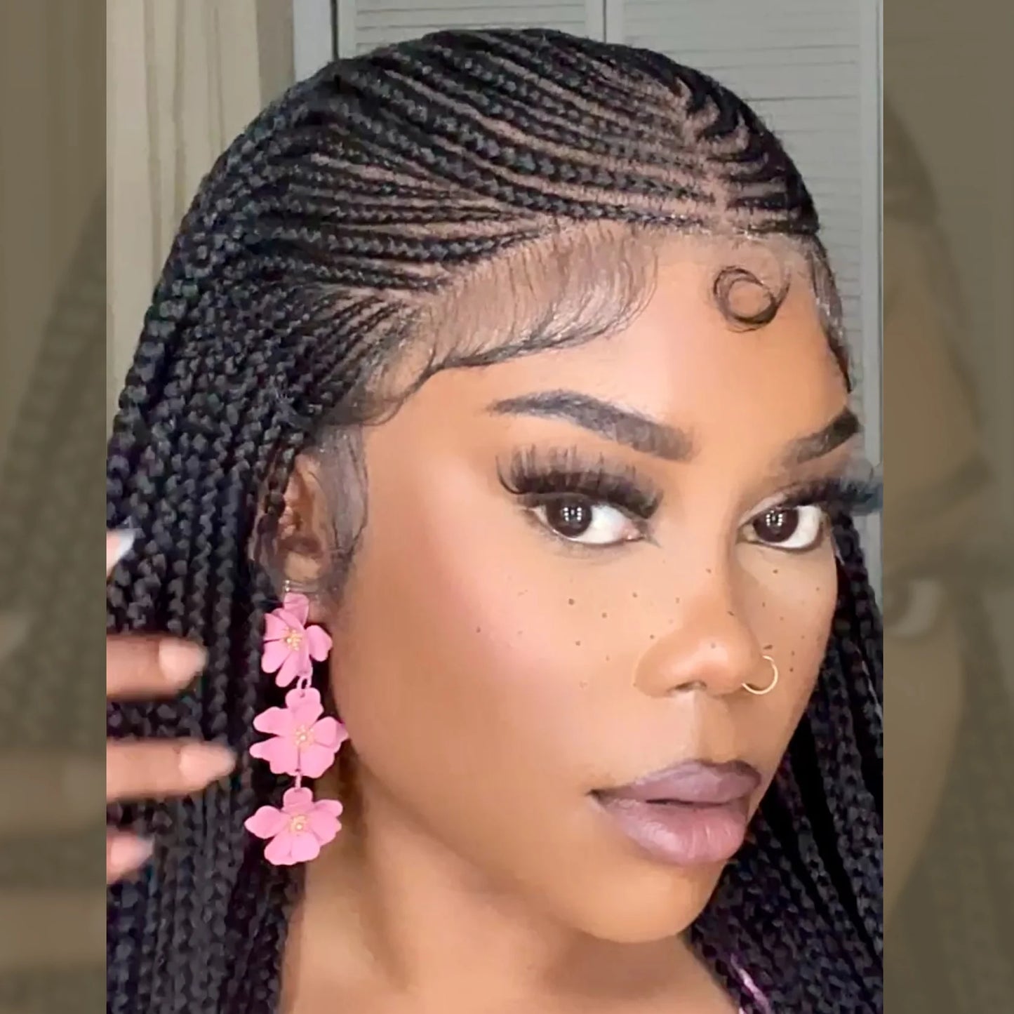 HAND BRAIDED 30 Inches 13x7 Fulani Braided Neat Braids Lace Front Wigs 200% Density-100% Handmade