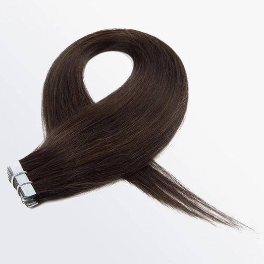 Premium Quality Straight Tape In Remy Hair Extensions #2 Darkest Brown
