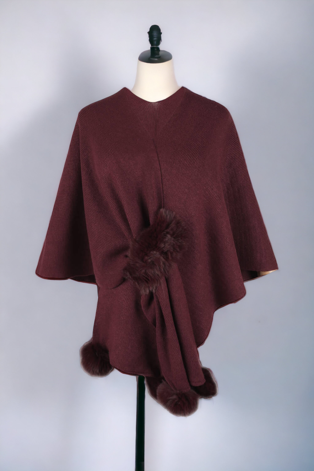 Surplice Neck Pom-Pom Trim Poncho