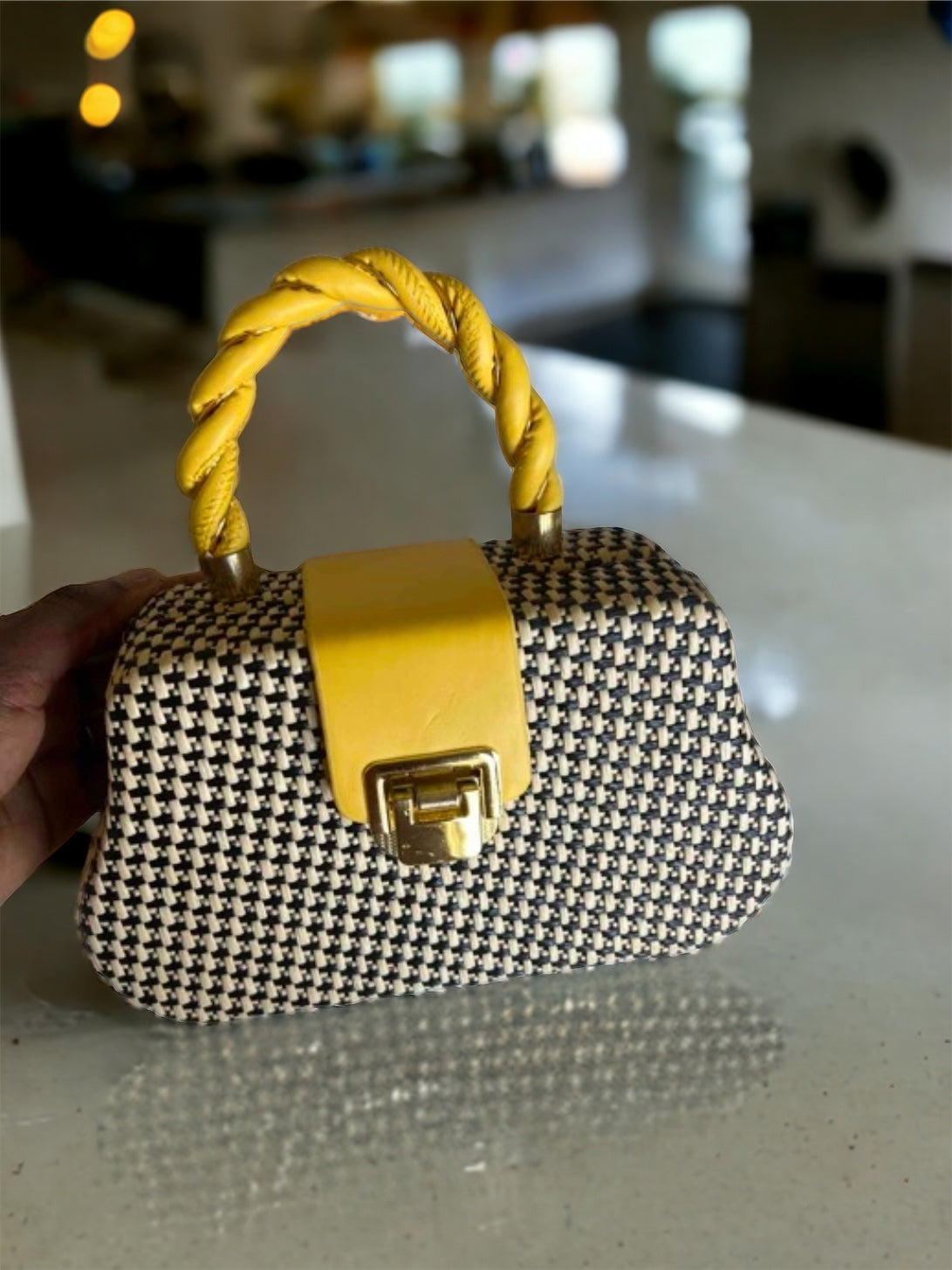 Geometric Light Weight Yellow Hand Bag
