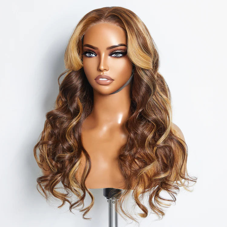 SMALL HEAD FRIENDLY LACE WIG - 24 Inches 5"x5" Body Wavy Wear & Go Glueless #4/27 Lace Closure Wig-100% Human Hair