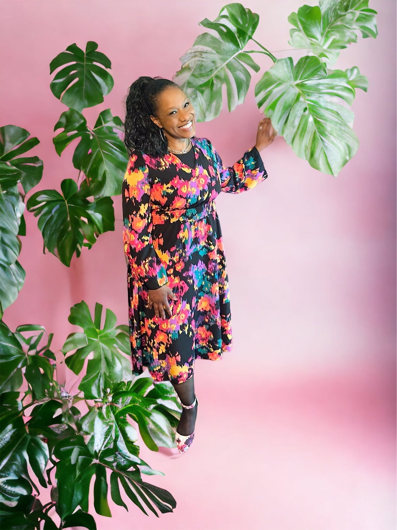 Printed Smocked Waist Midi Dress