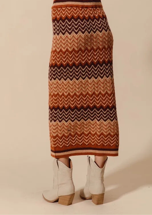 SO ME Multi Color Chevron Knit Skirt