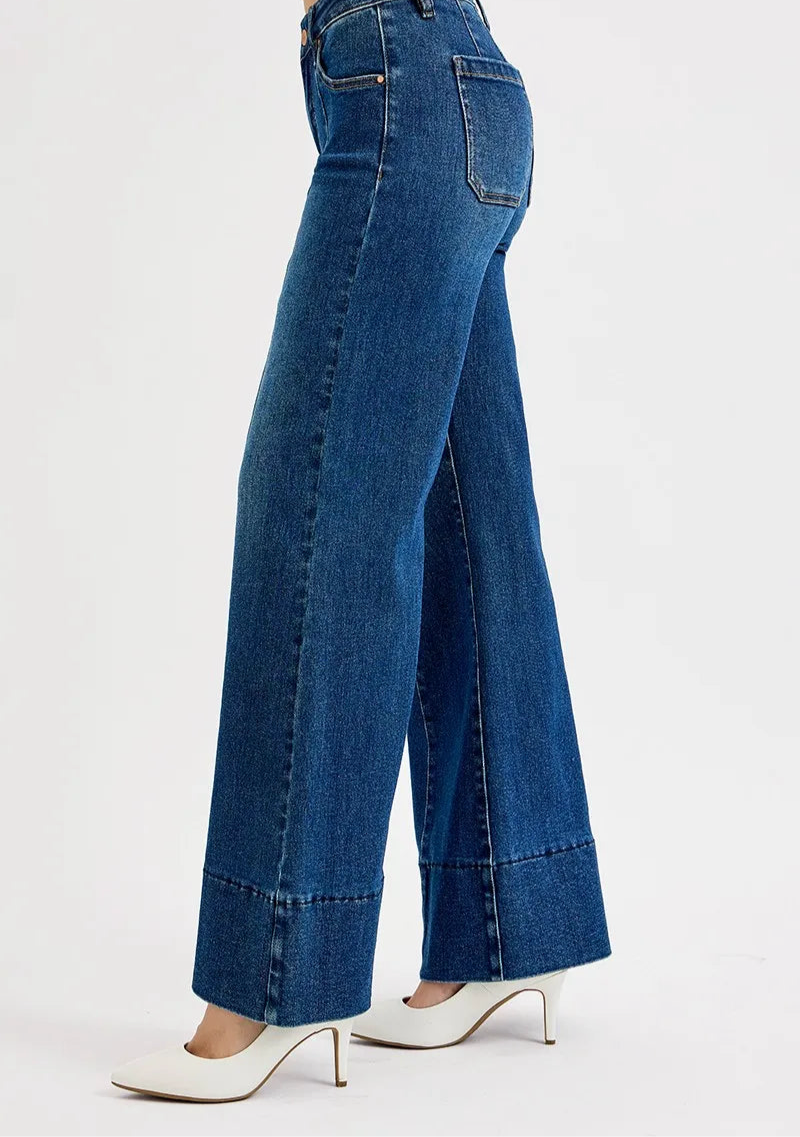 RISEN Full Size Tummy Control Mid Rise Ankle Wide Flare Jeans Plus Size