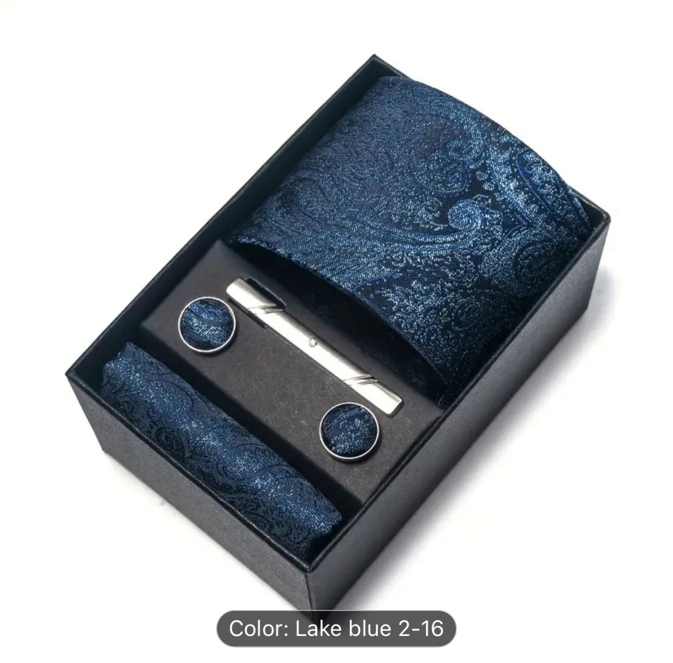 Men’s Silk Coordinated Tie Set w/Box - Lake Blue (2-16)