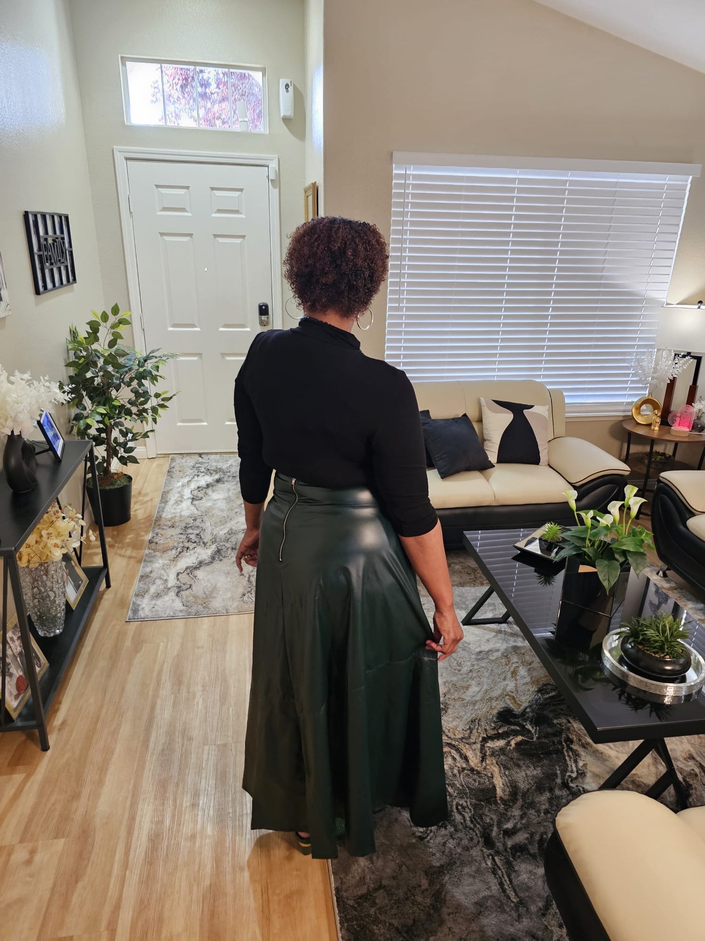 Full Size Green Faux Leather Flare Skirt - ONLY ONE LEFT!