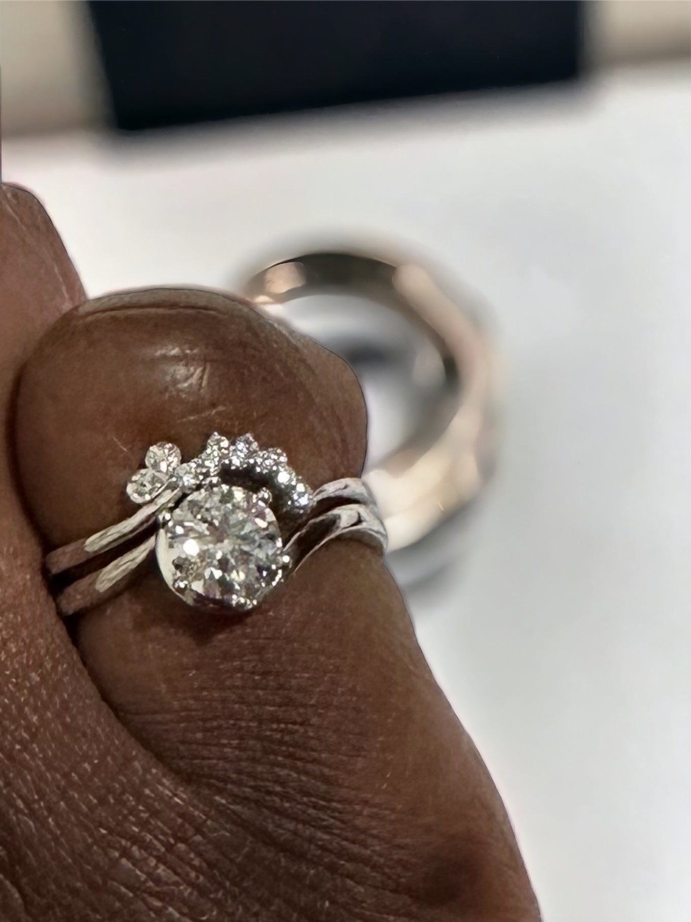Moissanite Rhodium-Plated Two-Piece Ring Set