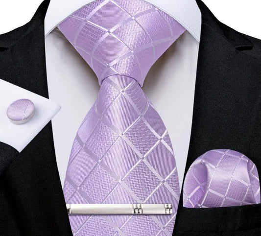 Men’s Silk Coordinated Tie Set - Lavender Striped