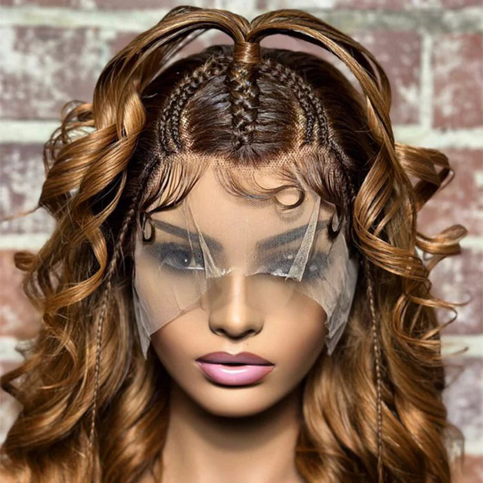 22/24 Inches 13x4 Honey Blonde Body Wavy with Braids 180% Density-100% Human Hair