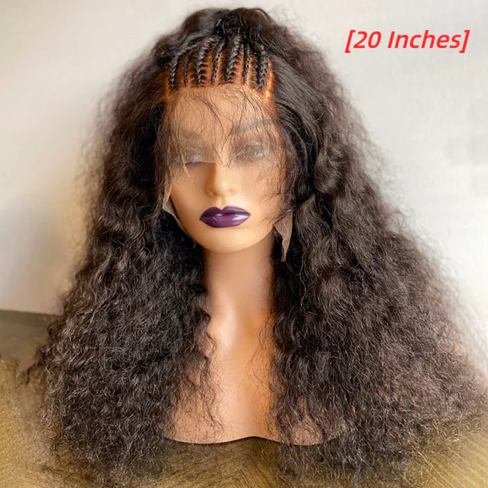 16/18/20/22 Inches 13x6 Natural Black Half Braids Half Curls Afro Style Lace Frontal Wigs 250% Density-100% Human Hair