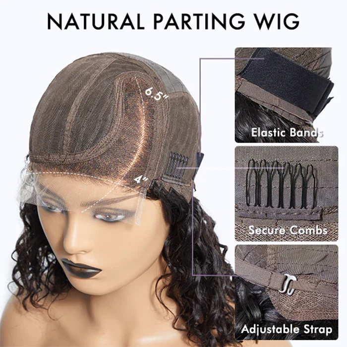 10 Inches #1B T-Part Undetectable Lace Water Wave C Part Short Bob Wig
