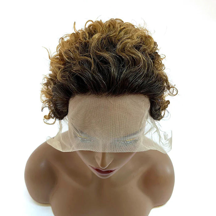 6 Inches 13x2 Ombre Blonde Slicked Back Hair Style Pixie Curly Wig