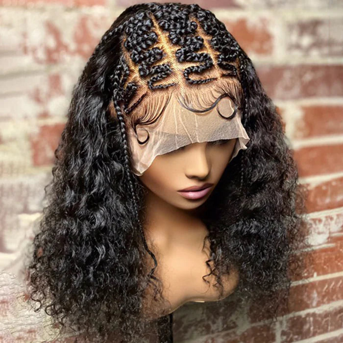 18 Inches Deep Curly with Special Braids 13x6 Lace Frontal Wigs 250% Density-100% Human Hair
