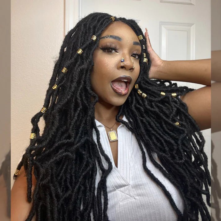 26 Inches 4x4 Deep Curls Ends Boho Goddess Locs Lace Closure Wigs 200% Density-100% Handmade