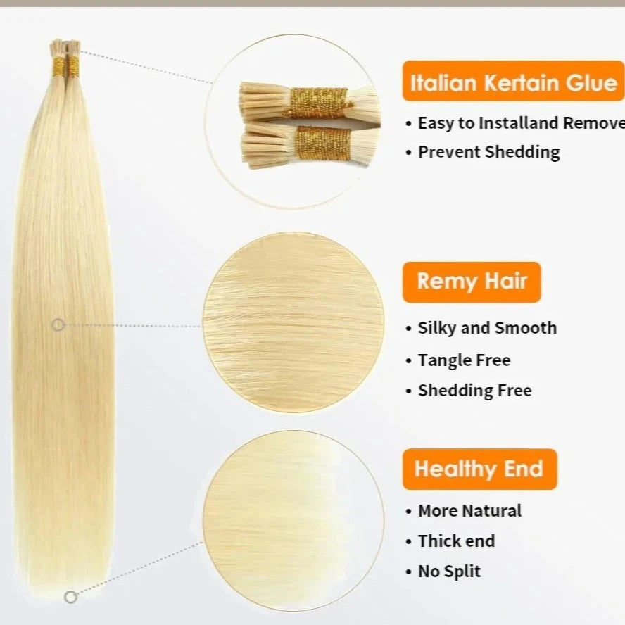 I Tip Hair Extensions Natural Remy Human Hair (#613 Lightest Blonde )