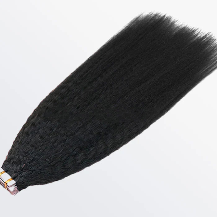 Afro-textured Kinky Straight Tape In Remy Hair Extensions #1B Natural Black