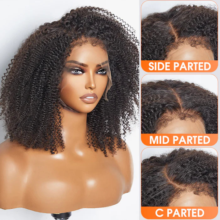 16 Inches 13"x4" Afro Kinky Curly 4C Edge Hairline #1B Lace Frontal Wig-100% Human Hair