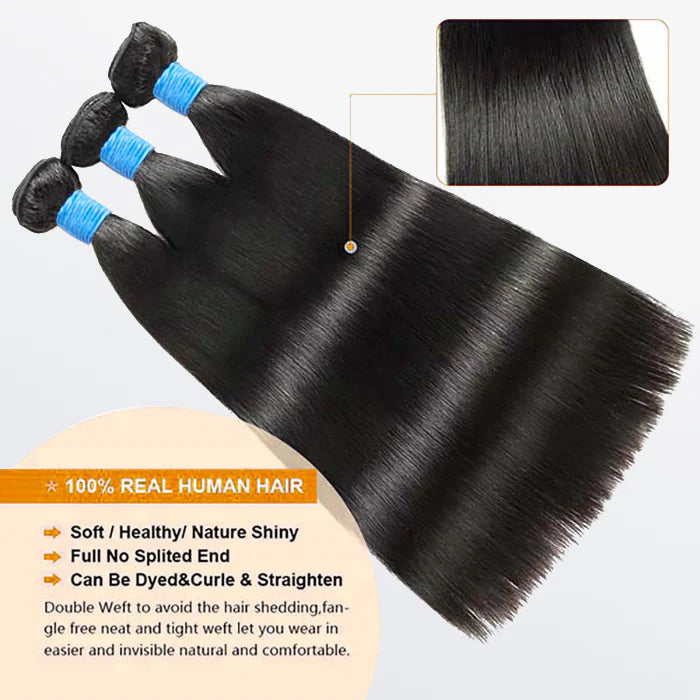 10-40 Inch Straight Virgin Brazilian Hair #1B Natural Black - Human Hair Bundles