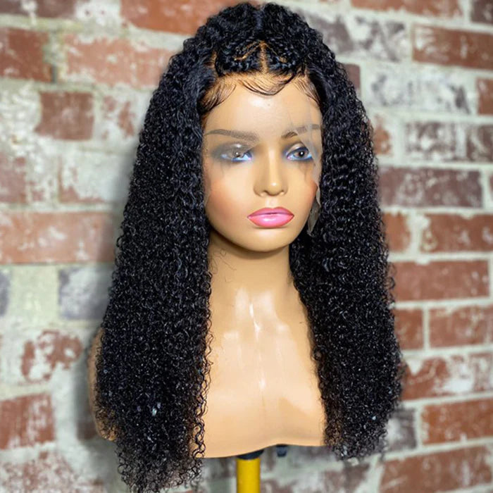 18 Inches 13x5 Afro Style with Heart Shaped Braids Lace Frontal Wigs 250% Density-100% Human Hair