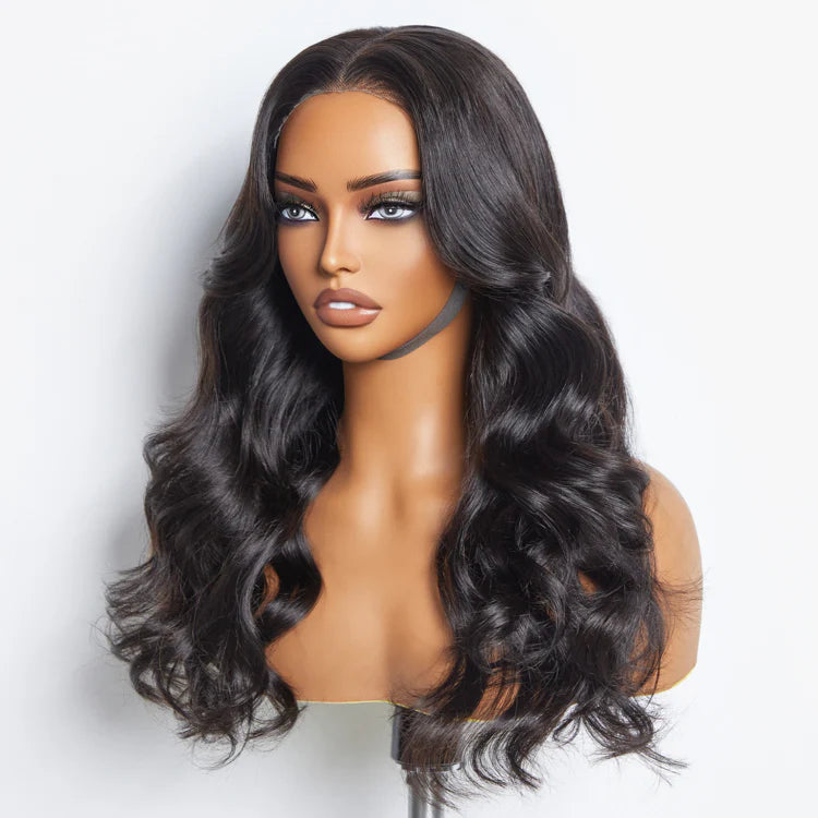 SMALL HEAD FRIENDLY 24 Inches 5"x5" Body Wavy Wear & Go Glueless #1B Lace Closure Wig-100% Human Hair