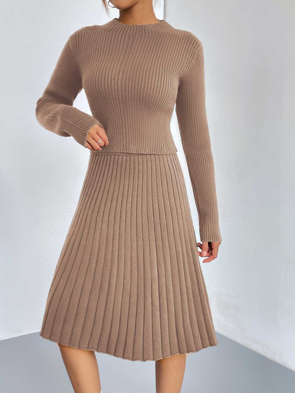 Must-Have Two-Piece Sweater Dress | Casual to Elegant Rib-Knit Sweater and Skirt Set - Four Color Options